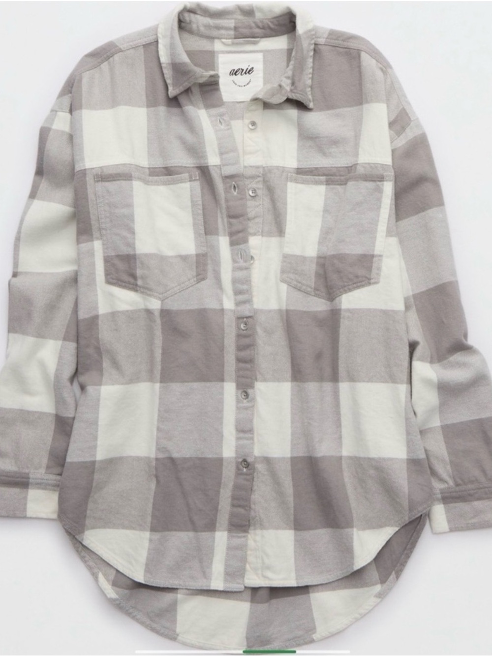 Aerie Anytime fave flannel oversized plaid white grey XS, worn once